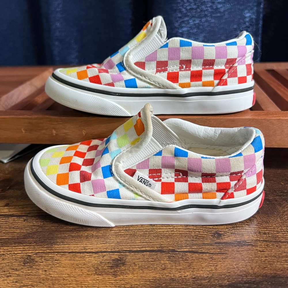 Classic Checkered colorful vans. Slid on!